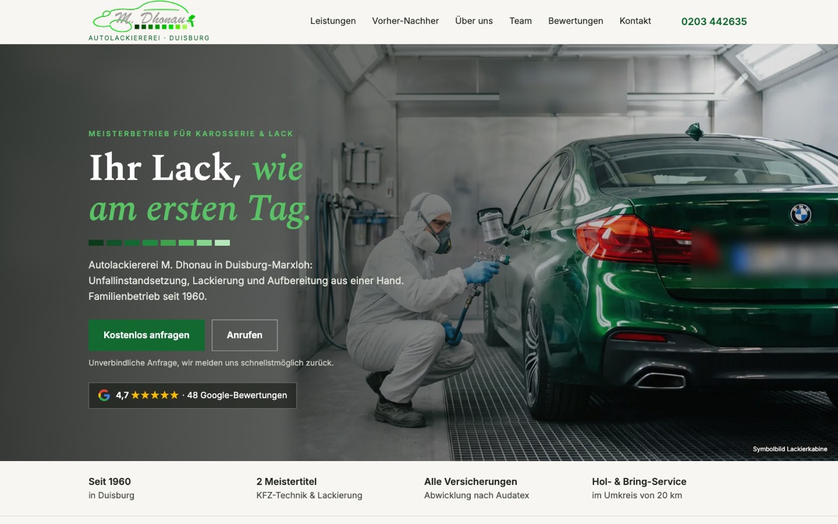 Website Autolackiererei Dhonau – Desktop