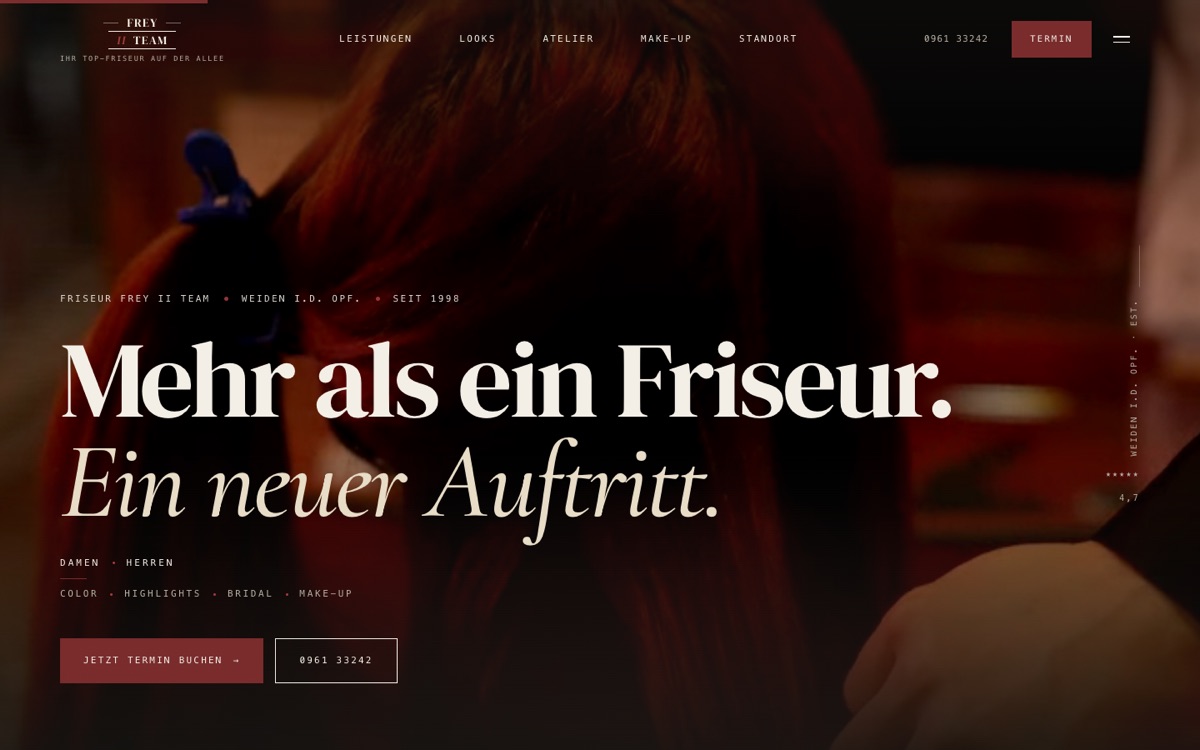 Website Frey II Team Salon – Desktop