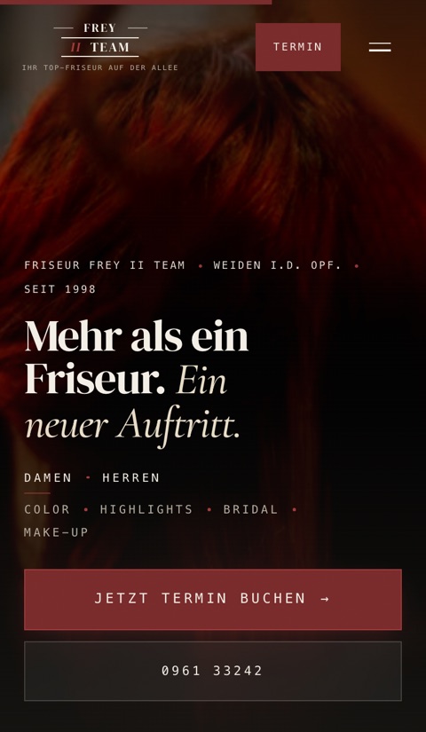 Website Frey II Team Salon – Tablet