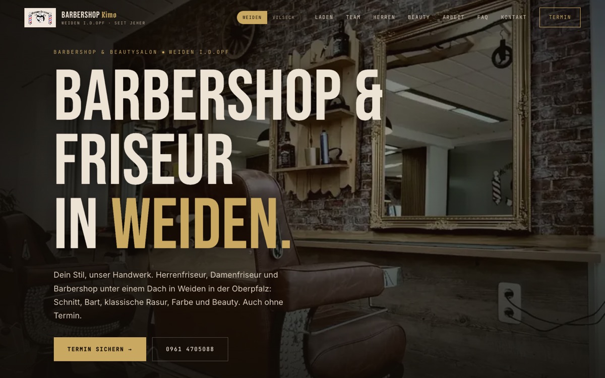 Website Barbershop Kimo – Desktop