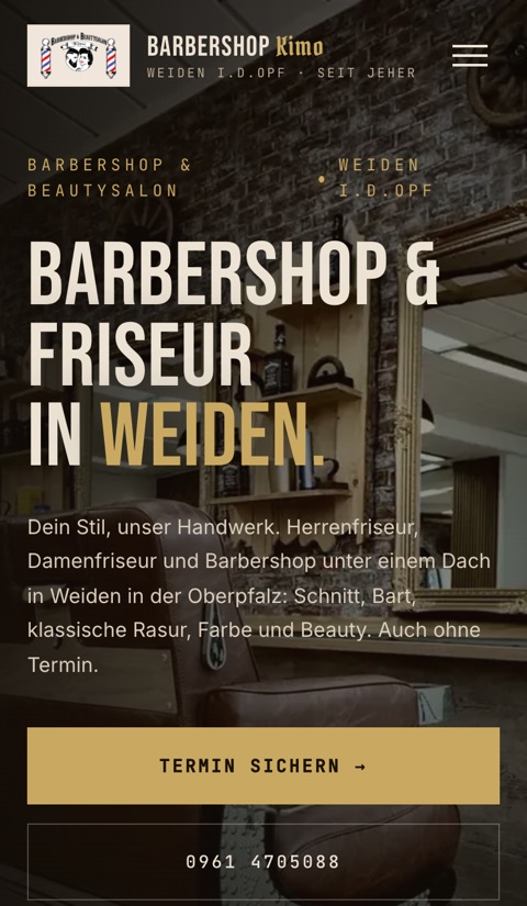 Website Barbershop Kimo – Tablet