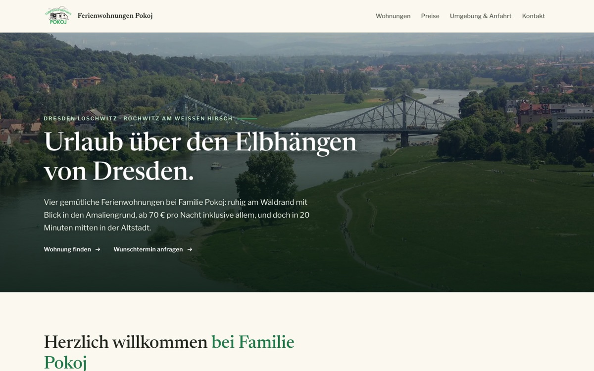 Website FeWo Pokoj – Desktop