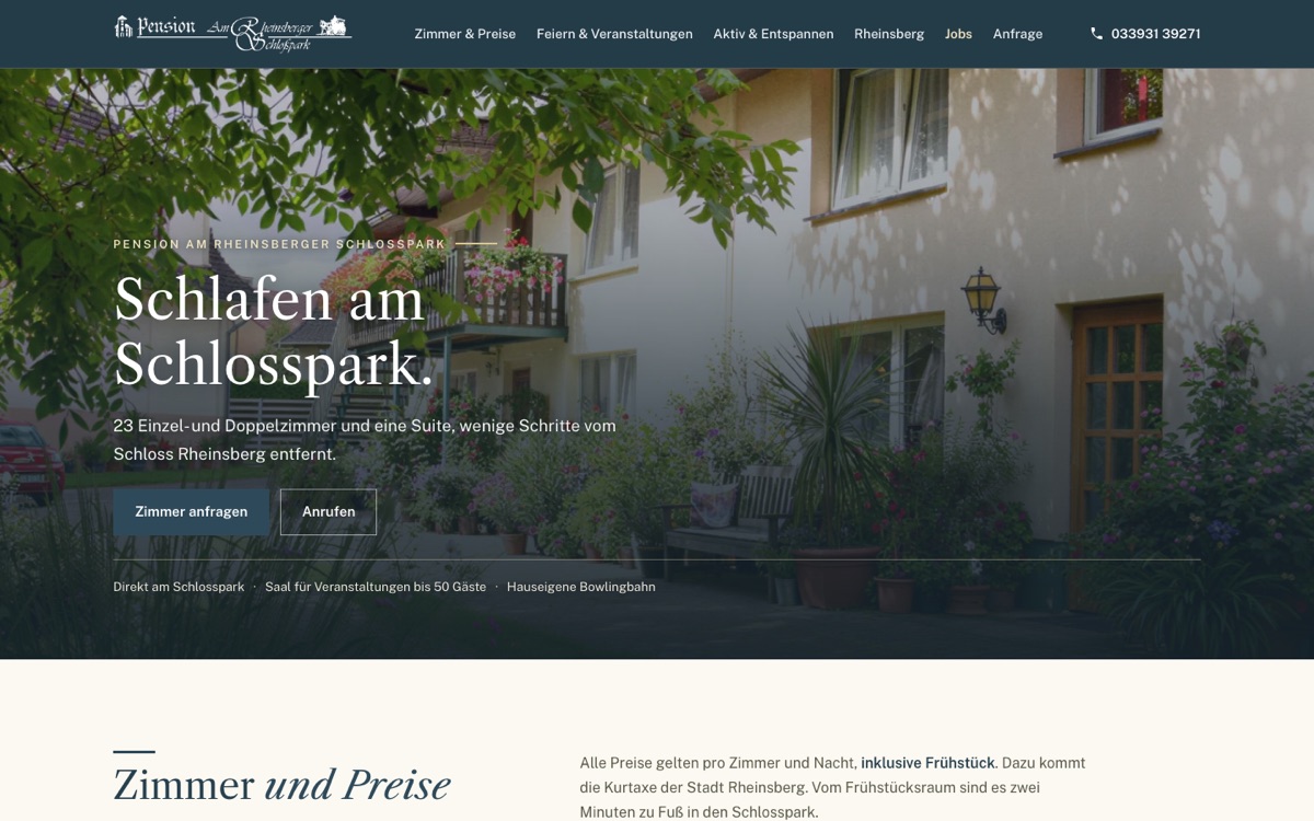 Website Pension Am Schlosspark – Desktop