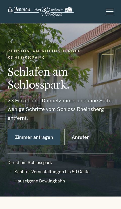 Website Pension Am Schlosspark – Tablet